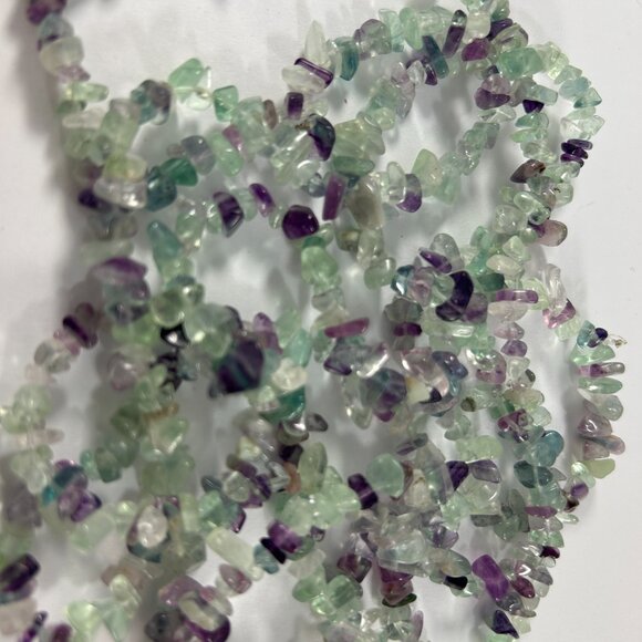Fluorite Gemstone Chip Chippy Beaded Necklaces Lot 2 Green Purple Natural 32" - Picture 4 of 9